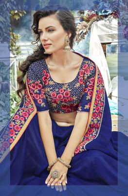 Blue embroidered silk saree with blouse 2