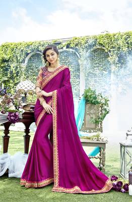 Pink embroidered silk saree with blouse 1