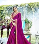 Pink embroidered silk saree with blouse
