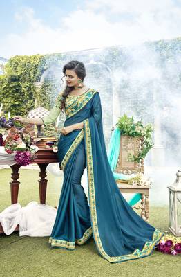 Blue embroidered silk saree with blouse 1