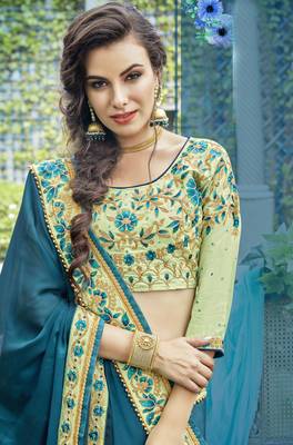 Blue embroidered silk saree with blouse 2