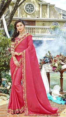 Peach embroidered silk saree with blouse 1