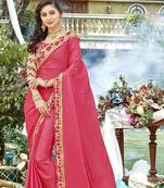 Peach embroidered silk saree with blouse