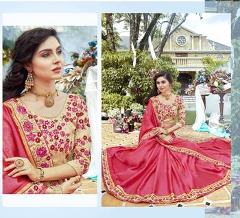 Peach embroidered silk saree with blouse 2