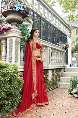 Red embroidered silk saree with blouse 1