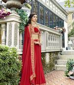 Red embroidered silk saree with blouse