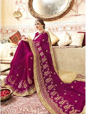 Pink embroidered georgette saree with blouse 2