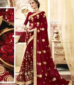 Maroon embroidered georgette saree with blouse