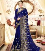 Blue embroidered georgette saree with blouse