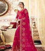 Pink embroidered georgette saree with blouse