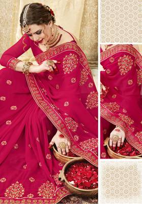 Pink embroidered georgette saree with blouse 2