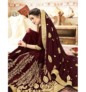 Brown embroidered georgette saree with blouse 2