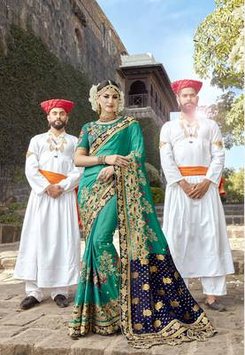 Green embroidered silk saree with blouse 1