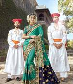 Green embroidered silk saree with blouse