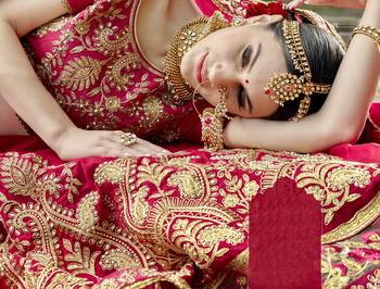 Red embroidered silk saree with blouse 2