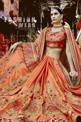 Orange embroidered silk saree with blouse 2