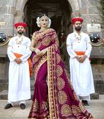 Magenta embroidered silk saree with blouse