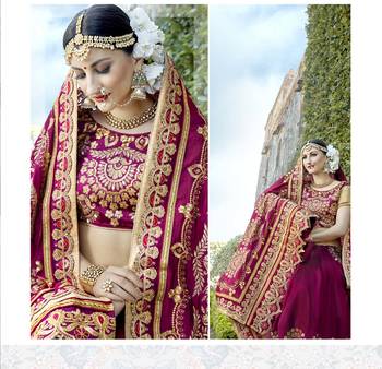 Magenta embroidered silk saree with blouse 2