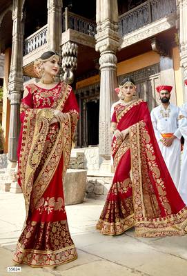 Red embroidered silk saree with blouse 1