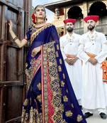 Blue embroidered silk saree with blouse