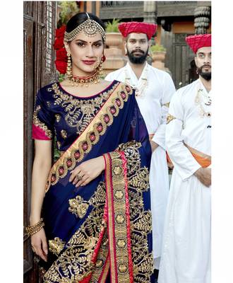 Blue embroidered silk saree with blouse 2