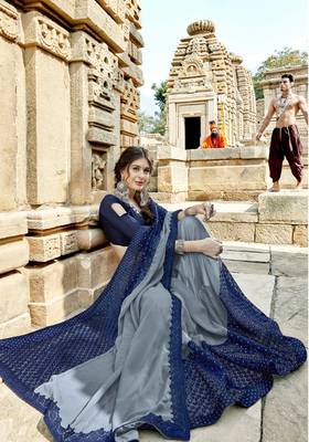 Multicolor embroidered georgette saree with blouse 2