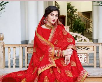 Red embroidered georgette saree with blouse 2