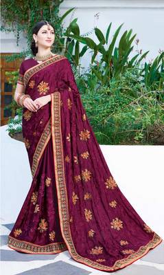 Purple embroidered georgette saree with blouse 1