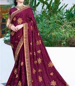 Purple embroidered georgette saree with blouse