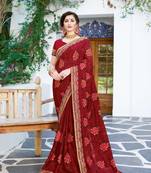Maroon embroidered georgette saree with blouse