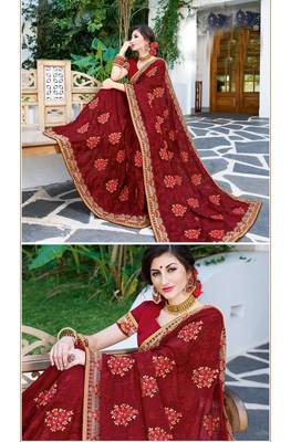 Maroon embroidered georgette saree with blouse 2
