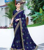 Navy blue embroidered georgette saree with blouse