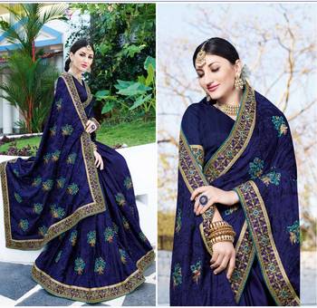 Navy blue embroidered georgette saree with blouse 2