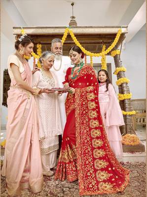 Red embroidered georgette saree with blouse 1