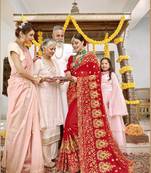 Red embroidered georgette saree with blouse