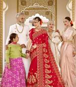 Red embroidered georgette saree with blouse