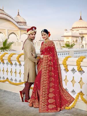 Red embroidered georgette saree with blouse 1