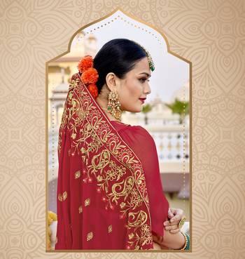 Red embroidered georgette saree with blouse 2