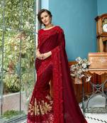 Maroon embroidered cotton saree with blouse