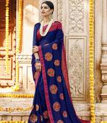Blue embroidered silk saree with blouse