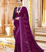 Violet embroidered silk saree with blouse