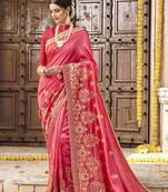 Pink embroidered silk saree with blouse