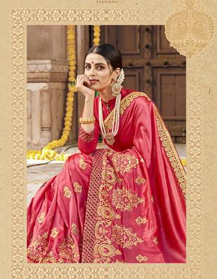 Pink embroidered silk saree with blouse 2