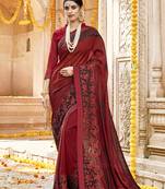 Maroon embroidered silk saree with blouse