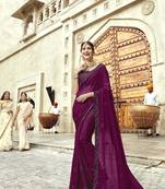 Dark magenta embroidered georgette saree with blouse