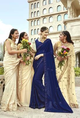 Blue embroidered georgette saree with blouse 1