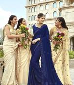 Blue embroidered georgette saree with blouse