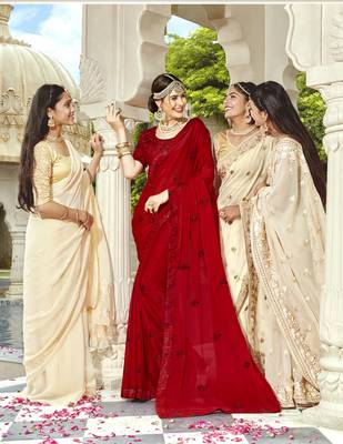 Red embroidered georgette saree with blouse 1