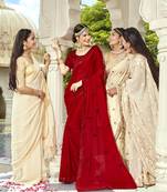 Red embroidered georgette saree with blouse