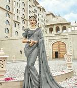 Grey embroidered georgette saree with blouse